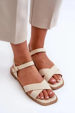 Płaskie Sandały Damskie Z Eko Skóry S.Barski KV27-003 Beżowe