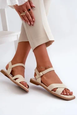 Płaskie Sandały Damskie Z Eko Skóry S.Barski KV27-003 Beżowe