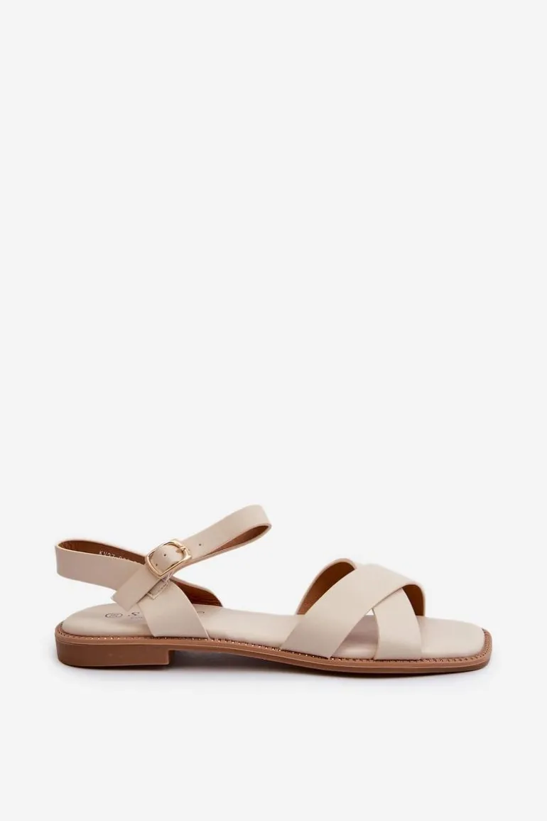 Płaskie Sandały Damskie Z Eko Skóry S.Barski KV27-003 Beżowe