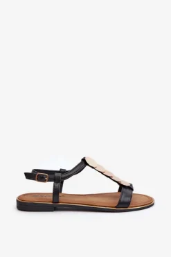 Płaskie Sandały Damskie Z Eko Skóry Czarne Jeritellia