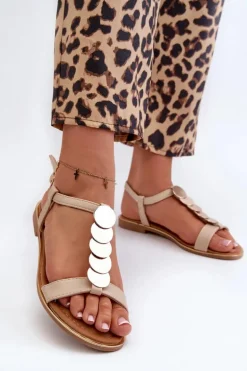 Płaskie Sandały Damskie Z Eko Skóry Beżowe Jeritellia