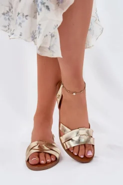 Płaskie Sandały Damskie Z Eko Skóry Złote Illoria