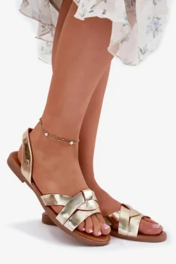 Płaskie Sandały Damskie Z Eko Skóry Złote Illoria