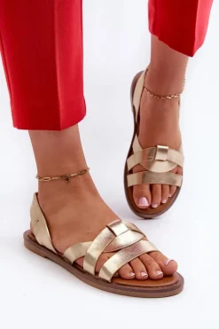 Płaskie Sandały Damskie Z Eko Skóry Vinceza 17347 Złote