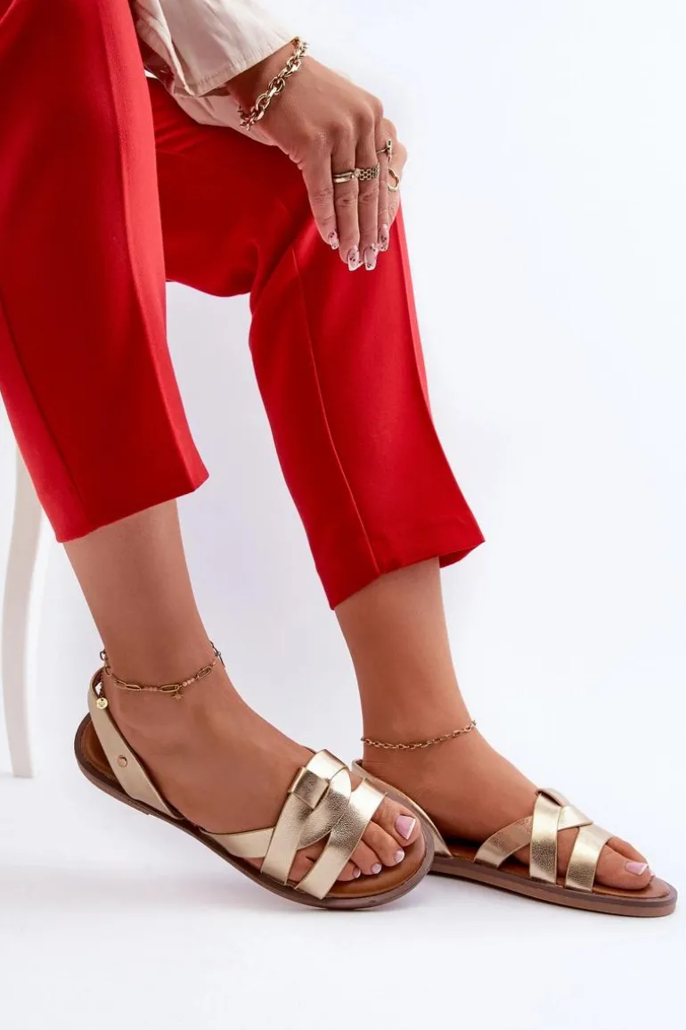 Płaskie Sandały Damskie Z Eko Skóry Vinceza 17347 Złote