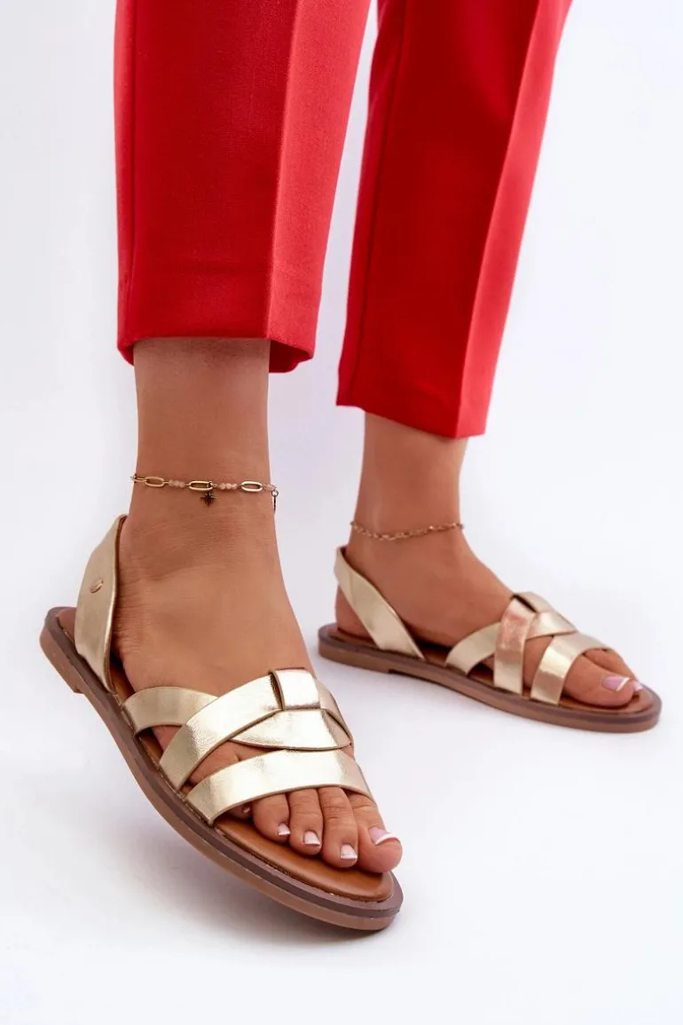 Płaskie Sandały Damskie Z Eko Skóry Vinceza 17347 Złote