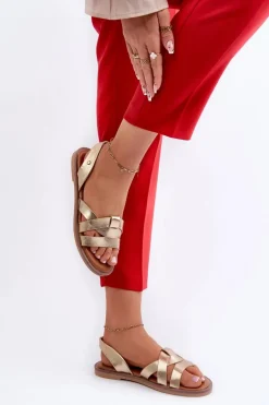 Płaskie Sandały Damskie Z Eko Skóry Vinceza 17347 Złote