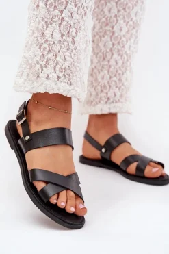 Płaskie Sandały Damskie Z Eko Skóry Czarne Kalira