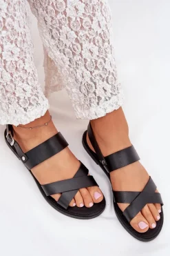 Płaskie Sandały Damskie Z Eko Skóry Czarne Kalira