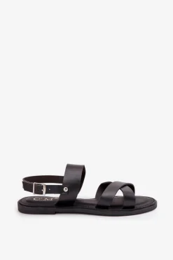 Płaskie Sandały Damskie Z Eko Skóry Czarne Kalira