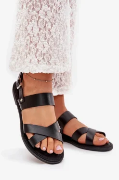Płaskie Sandały Damskie Z Eko Skóry Czarne Kalira