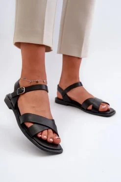 Płaskie Sandały Damskie Z Eko Skóry S.Barski KV27-003 Czarne