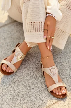 Płaskie Sandały Damskie Z Ozdobą S.Barski KV27-051 Złote