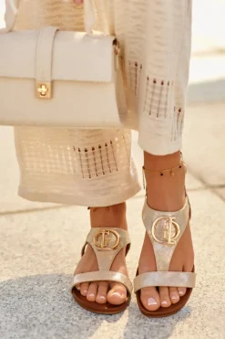 Płaskie Sandały Damskie Z Ozdobą S.Barski KV27-051 Złote