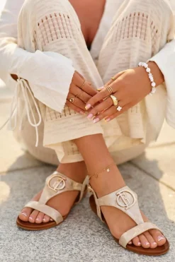 Płaskie Sandały Damskie Z Ozdobą S.Barski KV27-051 Złote