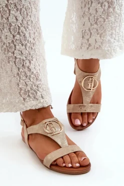 Płaskie Sandały Damskie Z Ozdobą S.Barski KV27-051 Złote