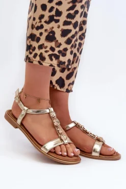 Płaskie Sandały Damskie Z Ozdobami Złote Muridia