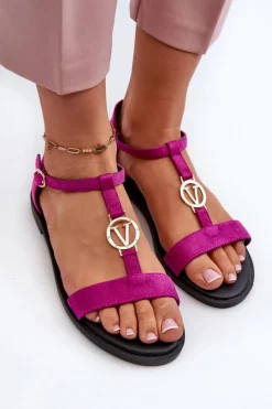 Płaskie Sandały Damskie Ze Złotą Ozdobą Vinceza 17321 Fuksja