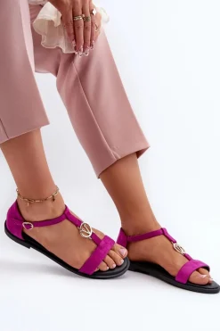Płaskie Sandały Damskie Ze Złotą Ozdobą Vinceza 17321 Fuksja
