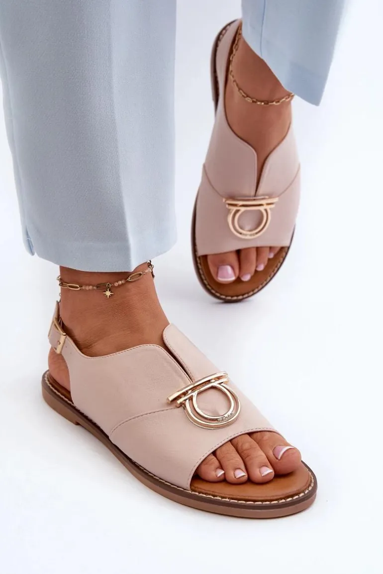 Płaskie Sandały Damskie Ze Złotą Ozdobą Vinceza 17319 Jasnoróżowe