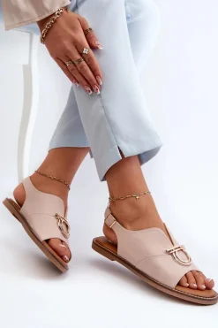 Płaskie Sandały Damskie Ze Złotą Ozdobą Vinceza 17319 Jasnoróżowe