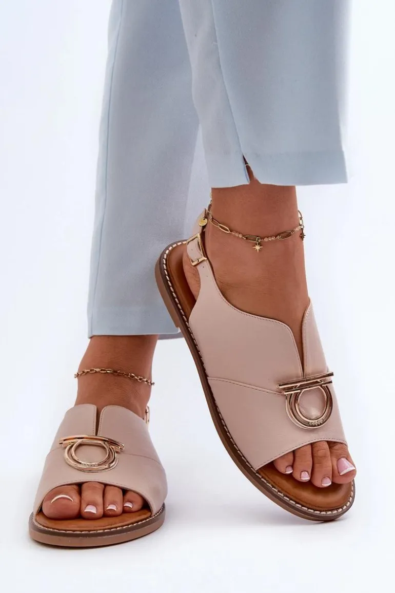 Płaskie Sandały Damskie Ze Złotą Ozdobą Vinceza 17319 Jasnoróżowe