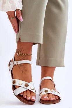 Płaskie Sandały S.Barski KV-5541-35 Biało-Srebrne