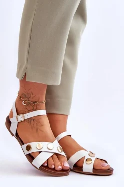 Płaskie Sandały S.Barski KV-5541-35 Biało-Srebrne