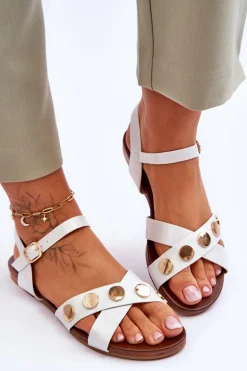 Płaskie Sandały S.Barski KV-5541-35 Biało-Srebrne