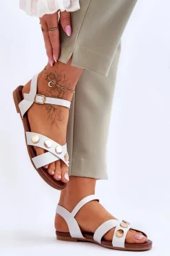 Płaskie Sandały S.Barski KV-5541-35 Biało-Srebrne