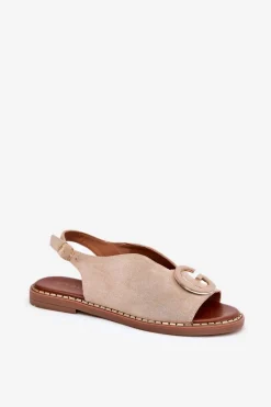 Płaskie Sandały Z Ozdobą Beżowe Haliones