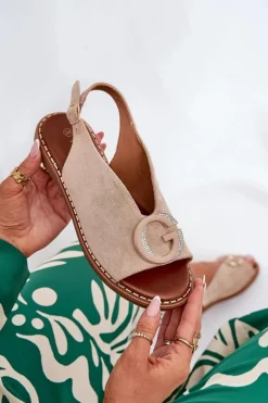 Płaskie Sandały Z Ozdobą Beżowe Haliones