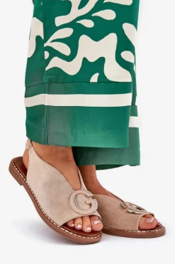 Płaskie Sandały Z Ozdobą Beżowe Haliones