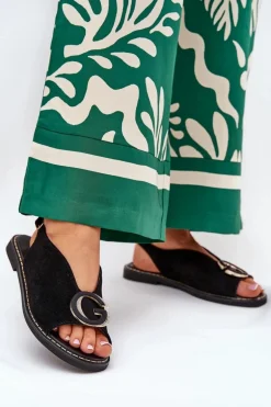 Płaskie Sandały Z Ozdobą Czarne Haliones