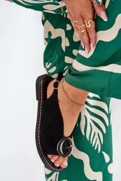 Płaskie Sandały Z Ozdobą Czarne Haliones