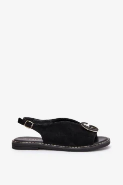 Płaskie Sandały Z Ozdobą Czarne Haliones