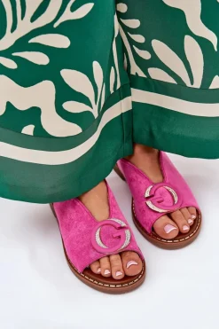 Płaskie Sandały Z Ozdobą Różowe Haliones