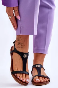 Płaskie Sandały Z Ozdobą S.Barski KV-5541-45 Czarne