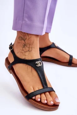 Płaskie Sandały Z Ozdobą S.Barski KV-5541-45 Czarne