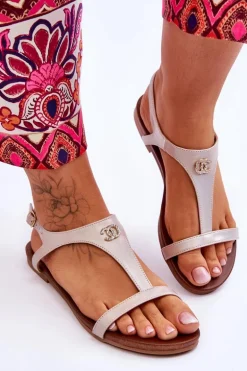 Płaskie Sandały Z Ozdobą S.Barski KV-5541-45 Beżowe