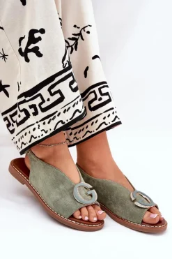Płaskie Sandały Z Ozdobą Zielone Haliones