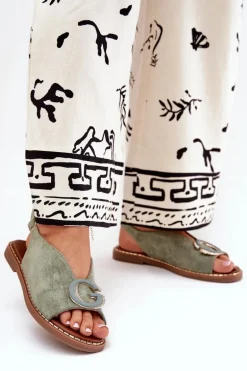 Płaskie Sandały Z Ozdobą Zielone Haliones