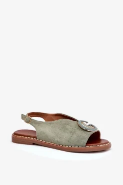 Płaskie Sandały Z Ozdobą Zielone Haliones