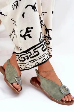 Płaskie Sandały Z Ozdobą Zielone Haliones