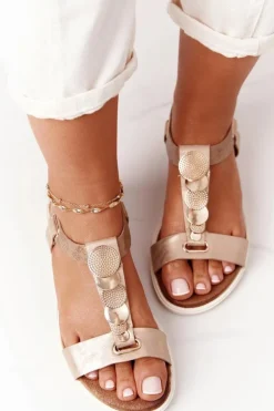 Płaskie Sandały Z Ozdobami Miedziane Milton