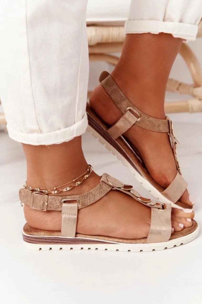 Płaskie Sandały Z Ozdobami Miedziane Milton