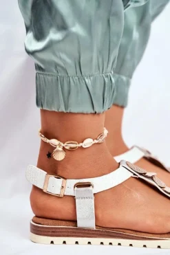 Płaskie Sandały Z Ozdobami Srebrne Milton