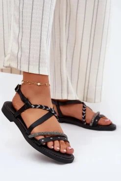 Płaskie Sandały Z Ozdobnymi Paskami Vinceza 17379 Czarne