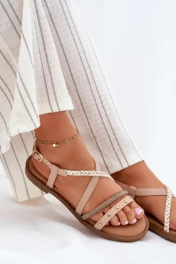 Płaskie Sandały Z Ozdobnymi Paskami Vinceza 17379 Beżowy