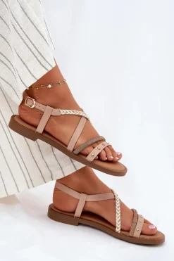 Płaskie Sandały Z Ozdobnymi Paskami Vinceza 17379 Beżowy